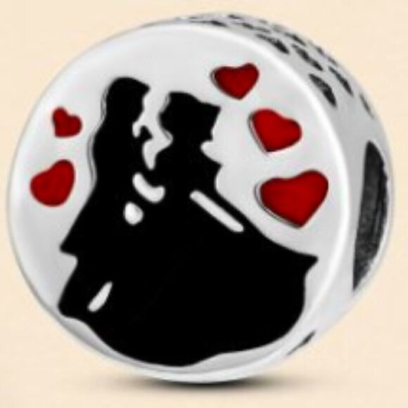 Sterling Silver Dancing Couple Love Hearts Charm - Picture 1 of 1